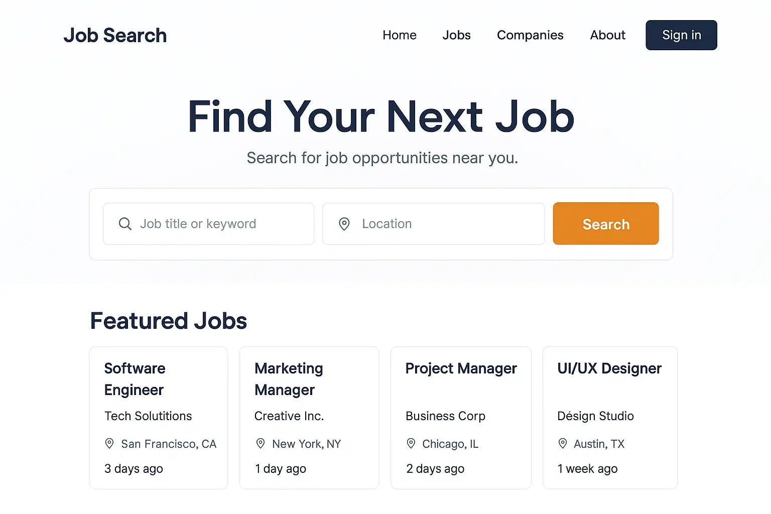 Job portal platform interface